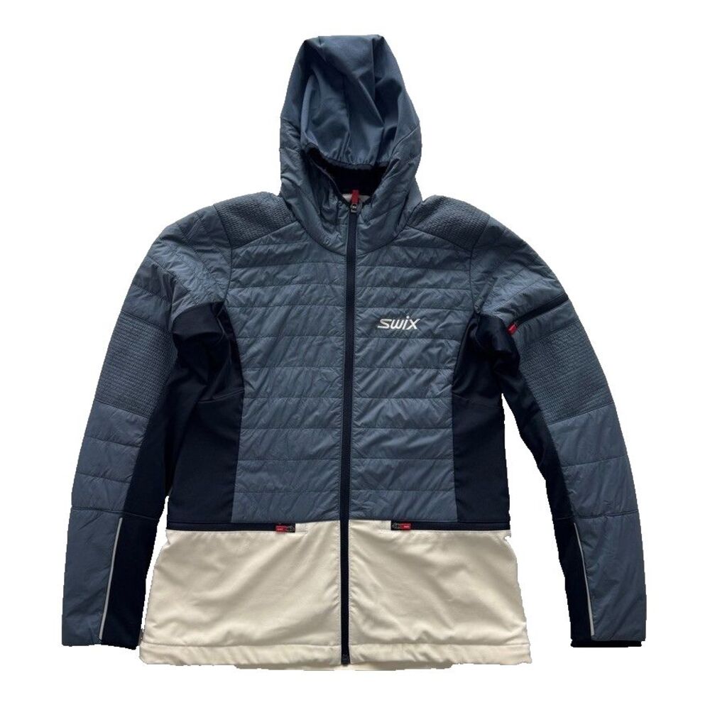 Swix Women Hybrid Hooded Insulated Jacket Multicolor Navy Beige Size M Pristine